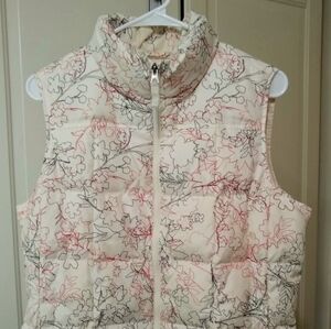 Lands' End Cream Black Red Floral Puffer Vest Medium